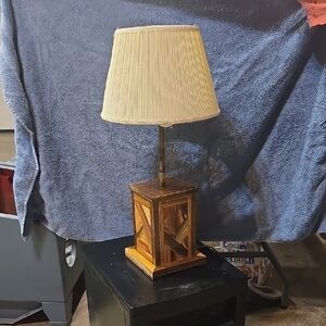 Handmade Rustic Wooden Table Lamp with Cream Shade